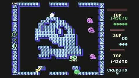 Bubble Bobble for Commodore 64 (C64) level 14 gameplay