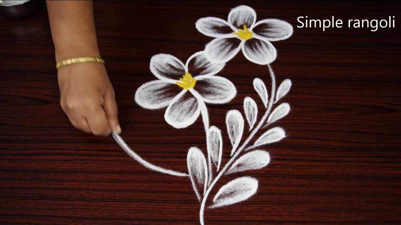 Freehand Flower rangoli design for kids - Simple kolaam art design ...