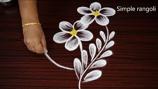 Freehand Flower rangoli design for kids  Simple kolaam art design without dots  Ancient Rangavalli