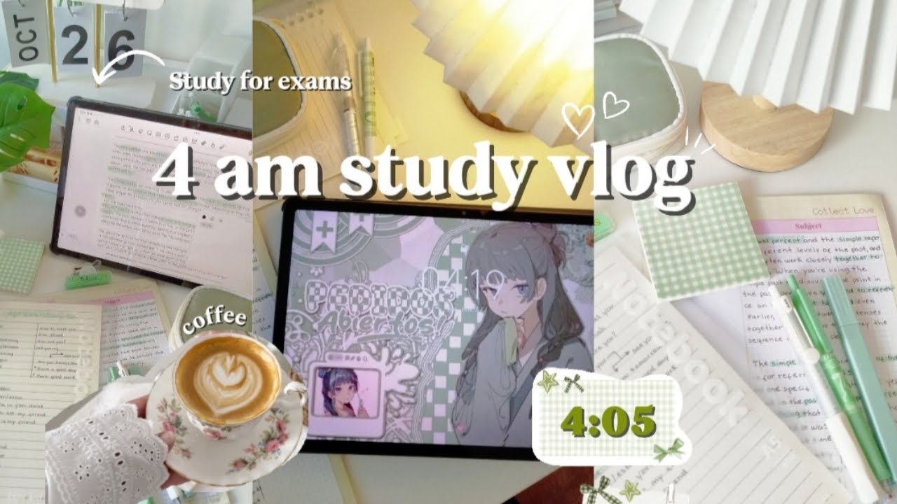 STUDY VLOG 🌱| 4 AM study productive, lots of studying, motivation☕🍰 ...