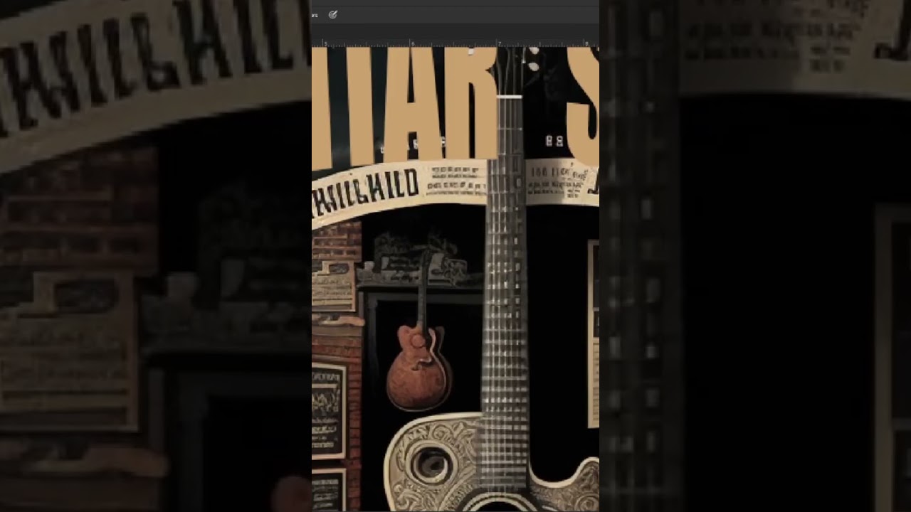 poster for a guitar store created with AI re-edited to make it usable