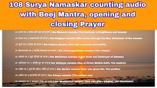 108 Surya Namaskar counting audio with Beej Mantra, opening and closing Prayer