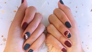 Nail BeCe Burgundy & Navy Matte Nail + Foil Design