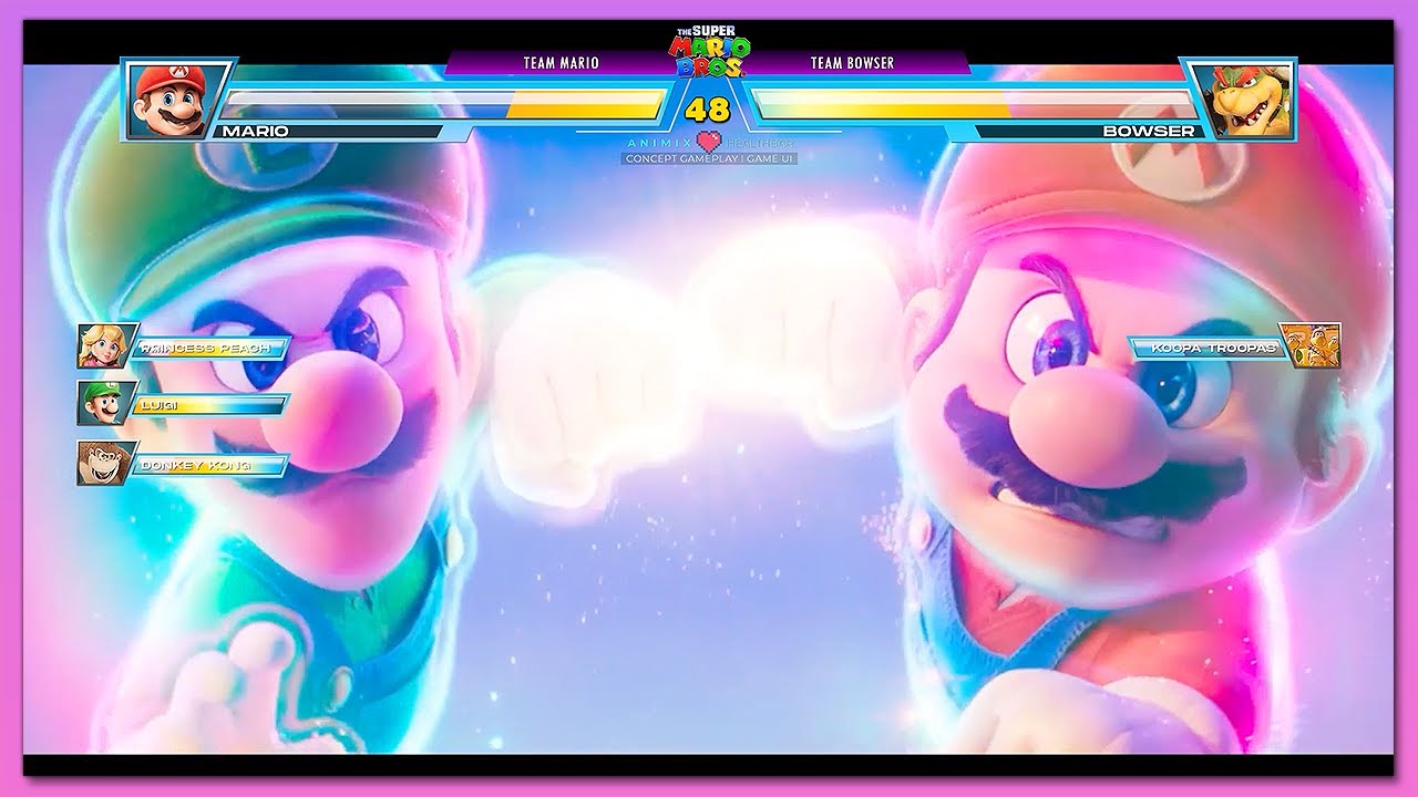 Финальная битва команды Марио против Боузера с полосками здоровья | Концептуальный игровой интерфейс
