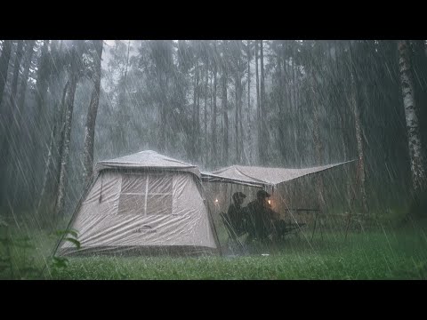 🏕️CAMPING IN SUPER THE RAIN ⛈️ RELAXING CAMPING IN HEAVY RAIN FOREST ...