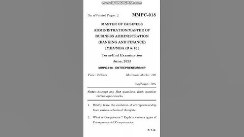 MMPC 018 question paper June 2023  #entrepreneurship #business #shorts