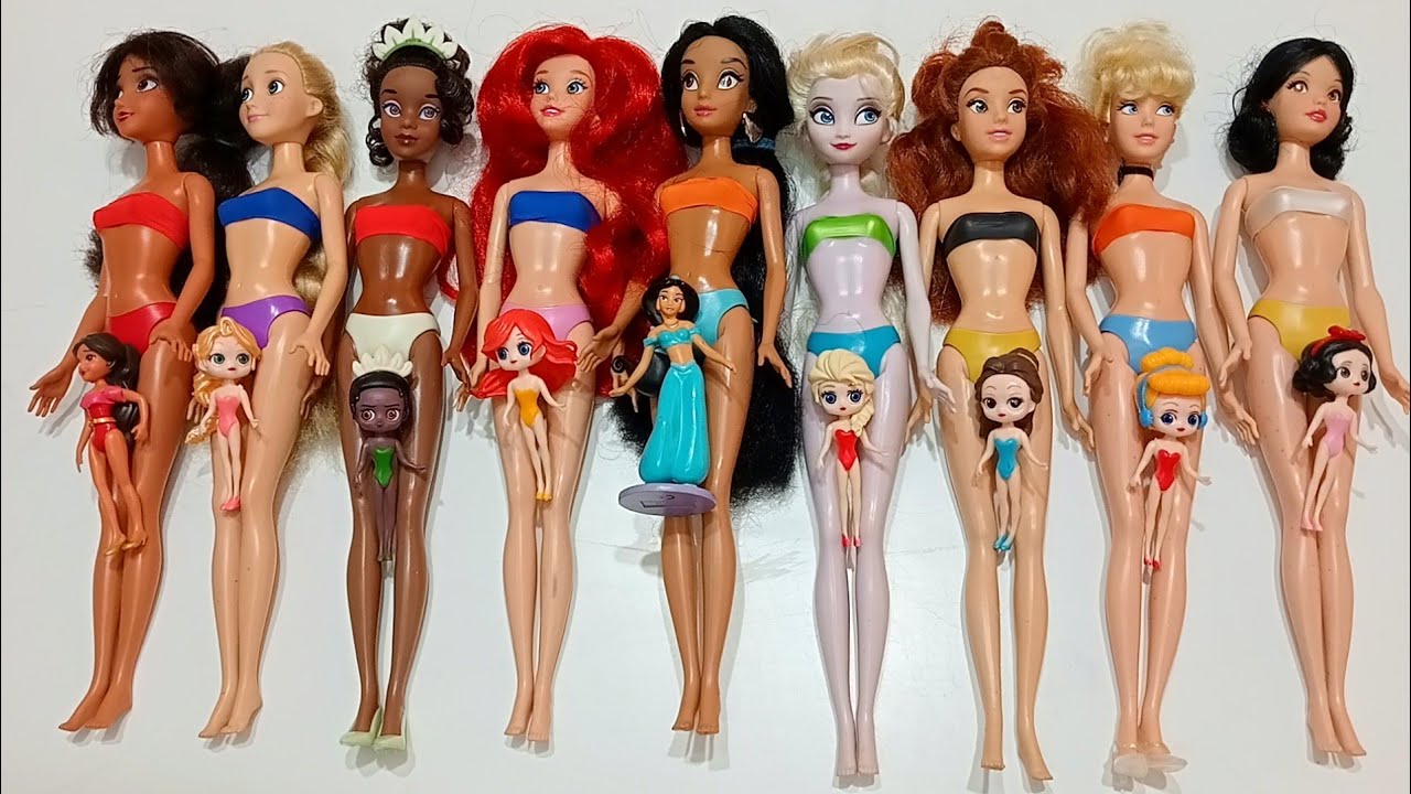 ASMR Most Popular Disney Princess Dolls   lots of colorful rainbow Dresses unpacking surprise toys 
