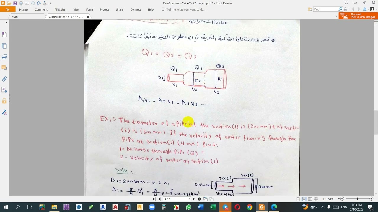 شرح فلود- الفصل الرابع-التصريف +معادلة الاستمرارية