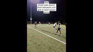 POV: Great goal scored from teamwork and grit at adult soccer game in Northern Virginia