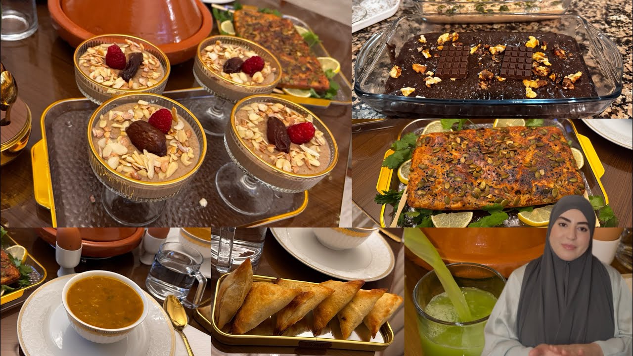 مائدة فطور رمضان🌙كاملة متكاملة مغذية صحية مملاحات سريعة بلا دقيق /تحلية سحور/عصير منعيش للهضم👌