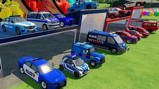 TRANSPORTING CARS, AMBULANCE, POLICE CARS, FIRE TRUCK OF COLORS! WITH TRUCKS! - FS 22 screenshot 3