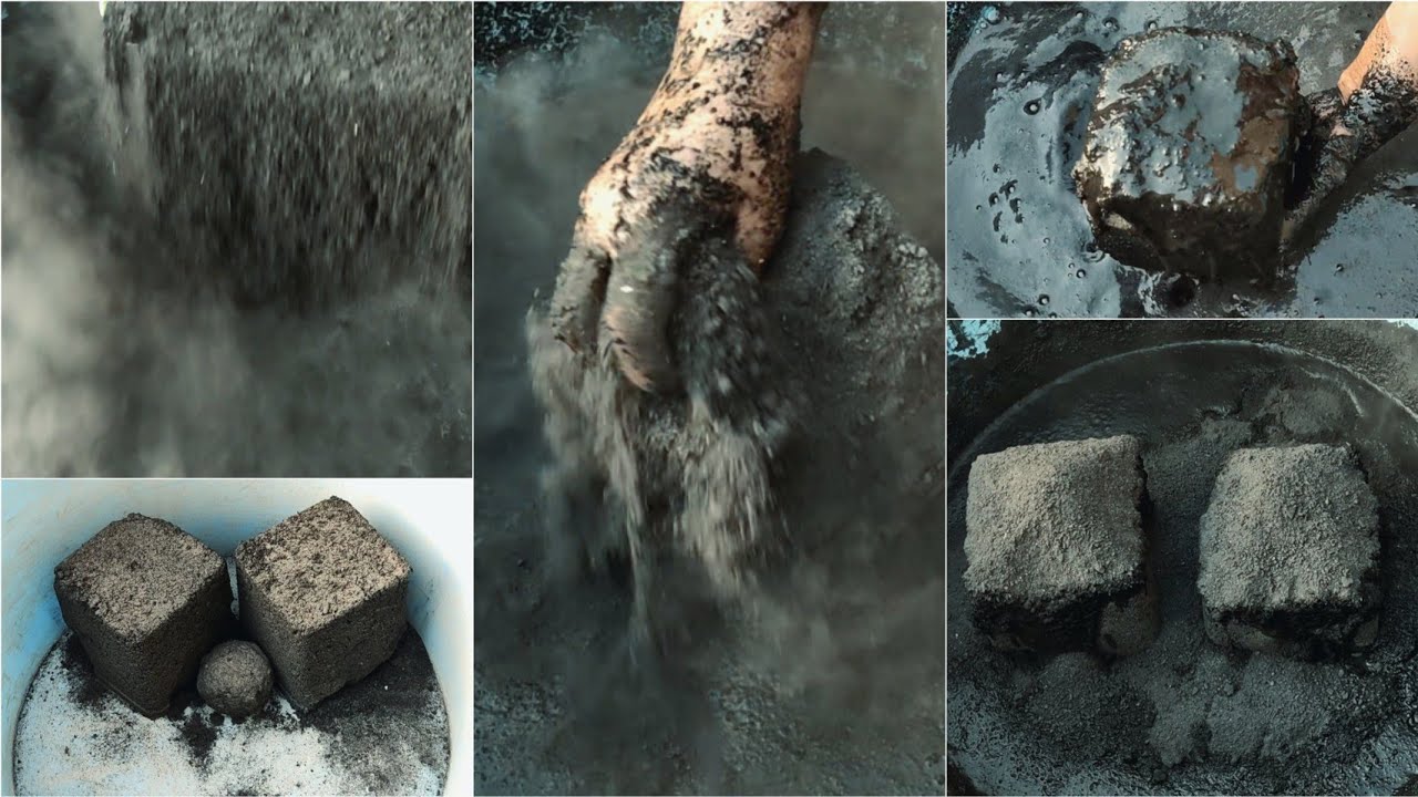 ASMR: super duper soft dusty pure Charcoal square buckets crumble dry+water+dipping🤤/💯♥️