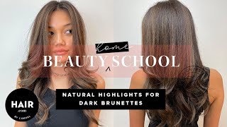 Natural Highlights For Dark Brunettes | Beauty Home School | Hair.com By L'Oreal