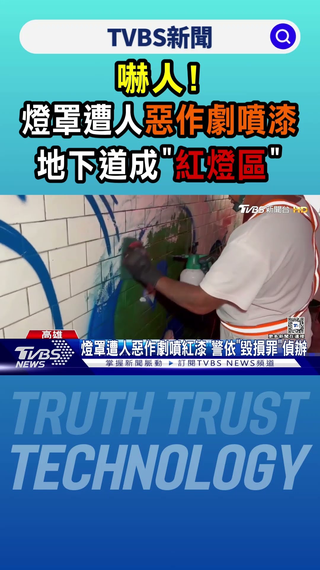 嚇人!燈罩遭人惡作劇噴漆 地下道成「紅燈區」｜TVBS新聞 @TVBSNEWS01