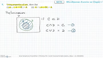 Q9 (Ch 1 Sets Misc Ex Maths 11th)  Using properties of sets, show that (i) A∪(A∩B)=A (ii) A∩(A∪B)=A