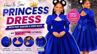 Cómo hacer un hermoso vestido para niña con mangas abullonadas y canesú con abertura (pasos senci... screenshot 4