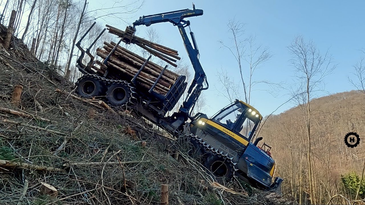 Vyvážečka Ponsse v extrémním kopci bez navijáku