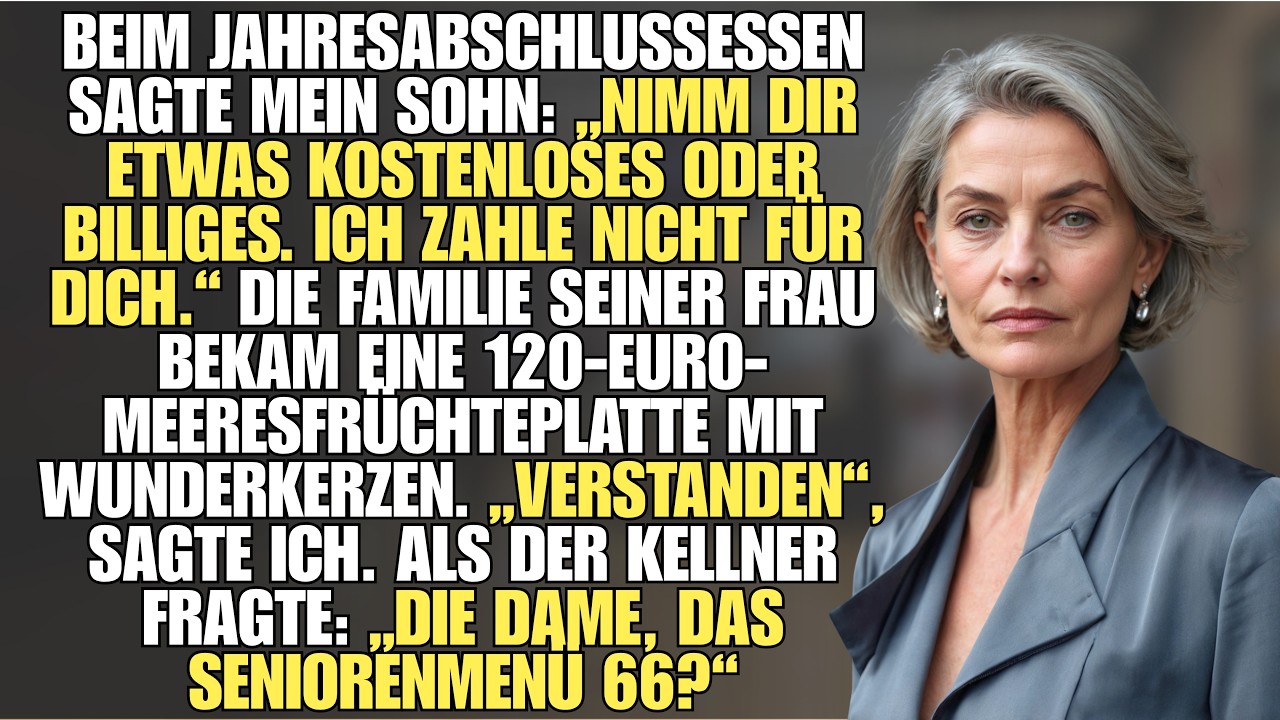 Ich saß im teuersten Steakhaus der Stadt, als mein eigener Sohn sich zu mir beugte und flüsterte: „Nimm dir was Kostenloses oder was ganz Billiges. Ich zahle heute Abend nicht für dich.“ Ich, die...