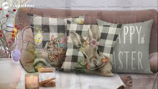 FUYUCHEN Easter Pillow Covers 18x18 Throw Pillow Covers for Home Decor