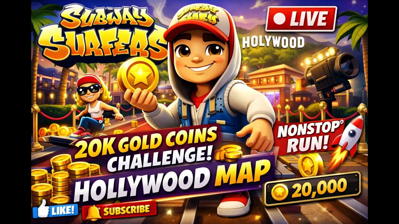 Subway Surfers LIVE 🔴 20K Gold Coins Collection 🪙💰 | Hollywood Map Challenge