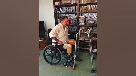 102 Learning to stand with two prostetic legs pt. 1-AKA BKA double amputee