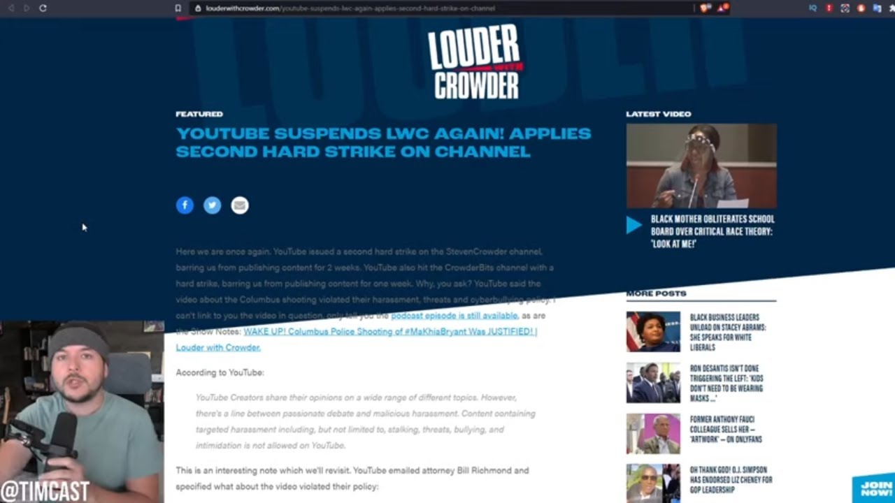 Youtube Hit Steven Crowder With TWO STRIKES And A Two Week Suspension, Democrats DEMAND Censorship