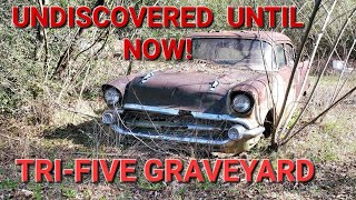 We tour a TriFive Chevy graveyard! Fords, trucks, and an old Buick too! An undiscovered collection!