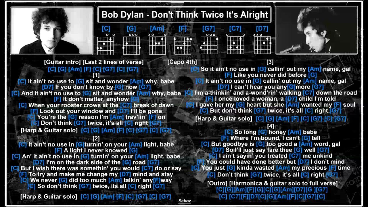 Elvis Don't Think Twice It's Alright Lyrics Bob Dylan - Don't Think Twice It's Alright [C] [Capo 4] [Jam Track