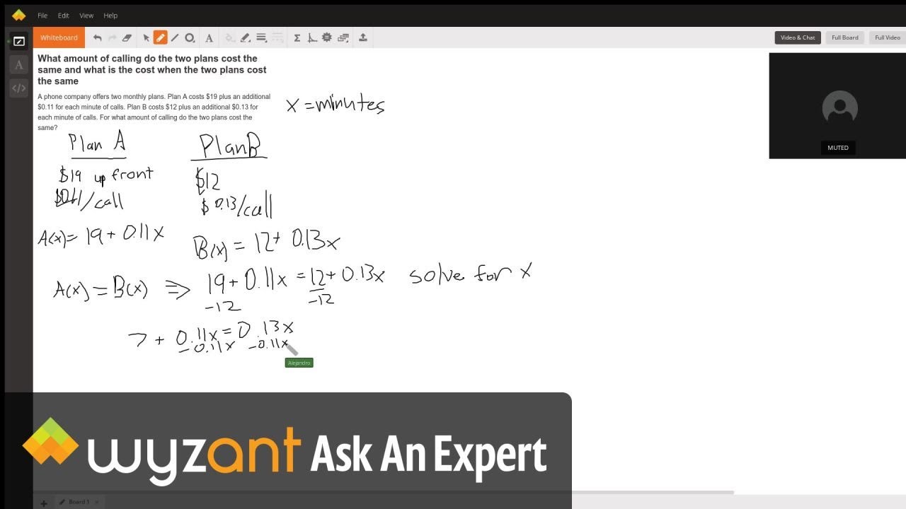 What Amount Of Calling Do The Two Plans Cost The Same And What Is The Cost When The Two Plans Cost The Same Wyzant Ask An Expert