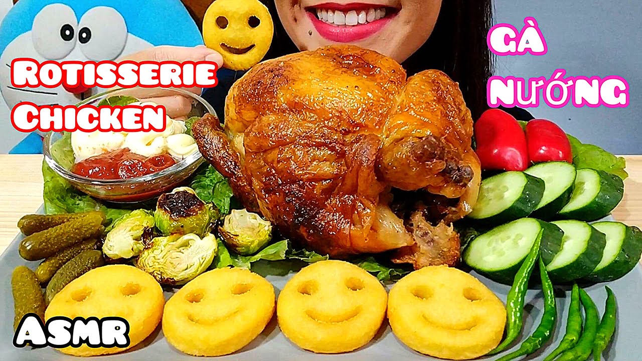 ASMR Whole Rotisserie Chicken & Potato Smiley Fries Eating Sounds