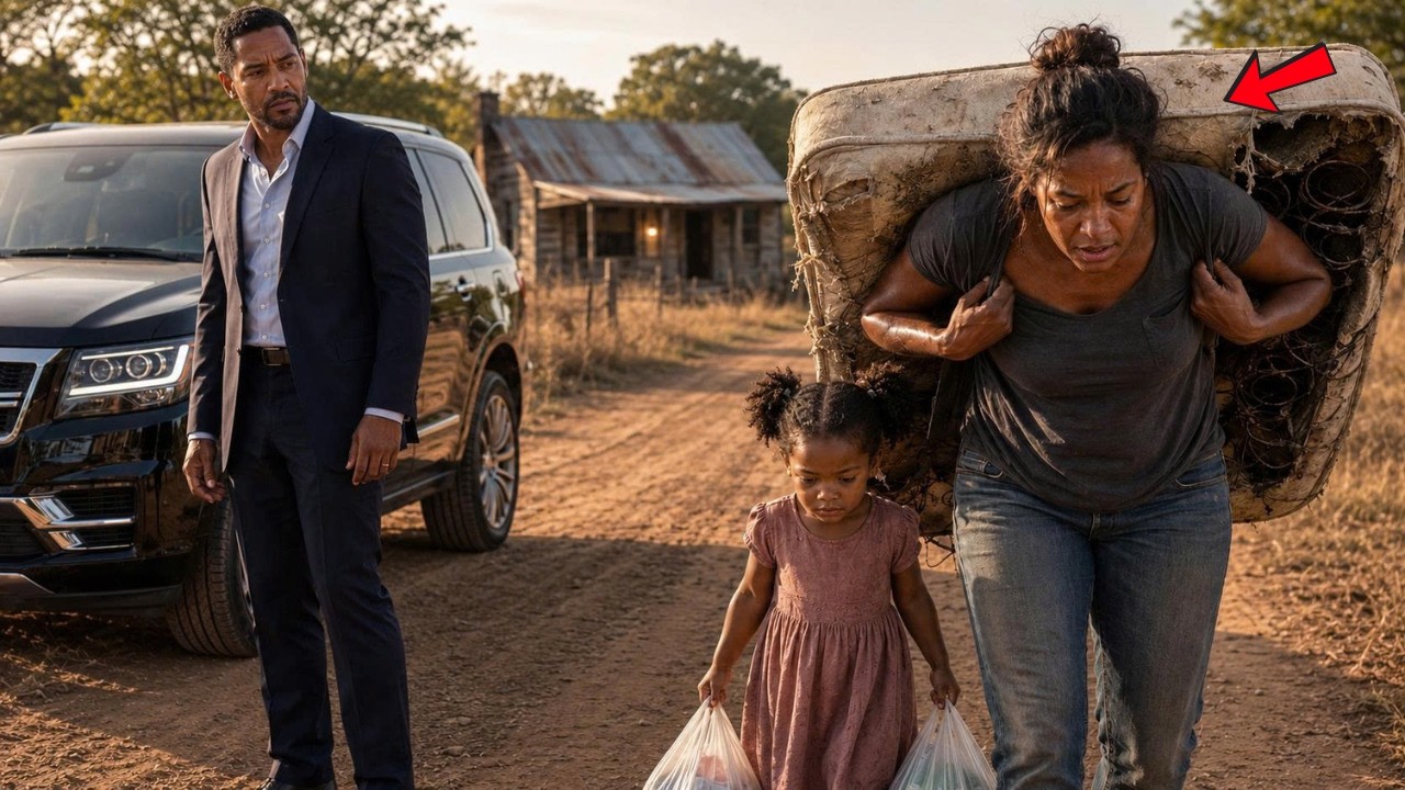 A man worth hundreds of millions stopped his car in the middle of a dirt road because he saw a woman carrying a torn mattress on her shoulder, a little girl dragging heavy bags beside her in the...