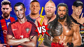 Ronaldo Messi & Mbappé Vs Roman Reigns John Cena & Brock Lesnar WWE 2K22 screenshot 2
