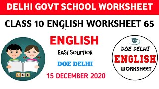 Class 10 English Worksheet 65 English | Worksheet 65 Class 10 English 15 December Delhi Govt School