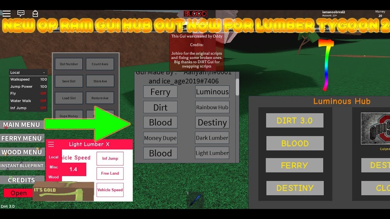 New Op Ram Gui Hub Out Now For Lumber Tycoon 2 New Updated Script For Roblox Youtube - lumber tycoon 2 op script dark lumber free roblox newupdated