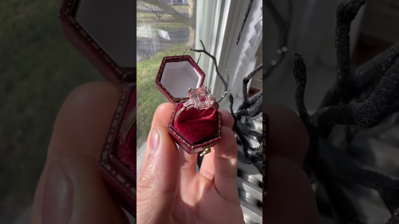 Emerald Cut Genuine Morganite Engagement Ring.