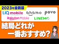 【2023年最新版】格安SIMおすすめ5選を徹底比較!「料金・通信品質などで比較」「UQモバイル」「ahamo」「楽天モバイル」「LINEMO」「povo」
