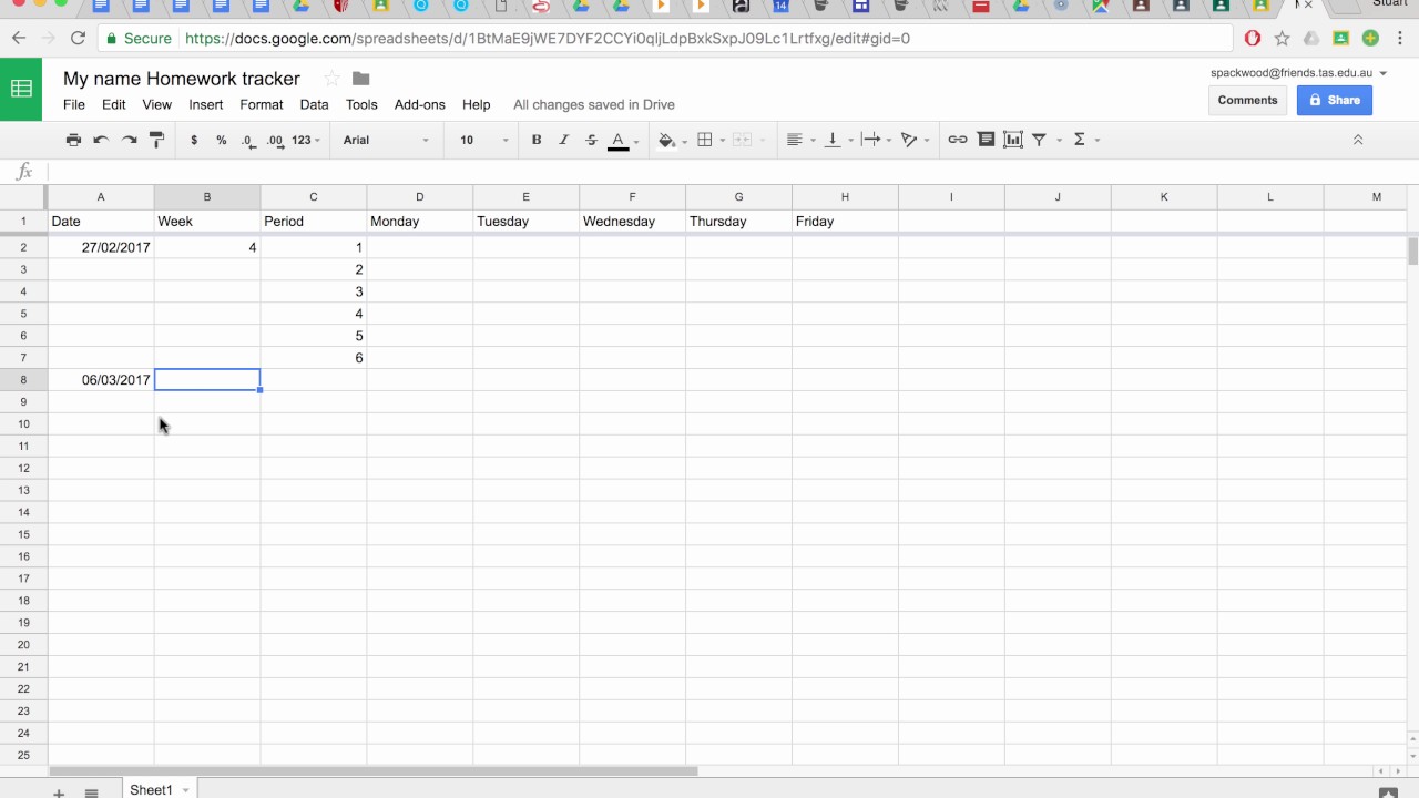 homework google sheet