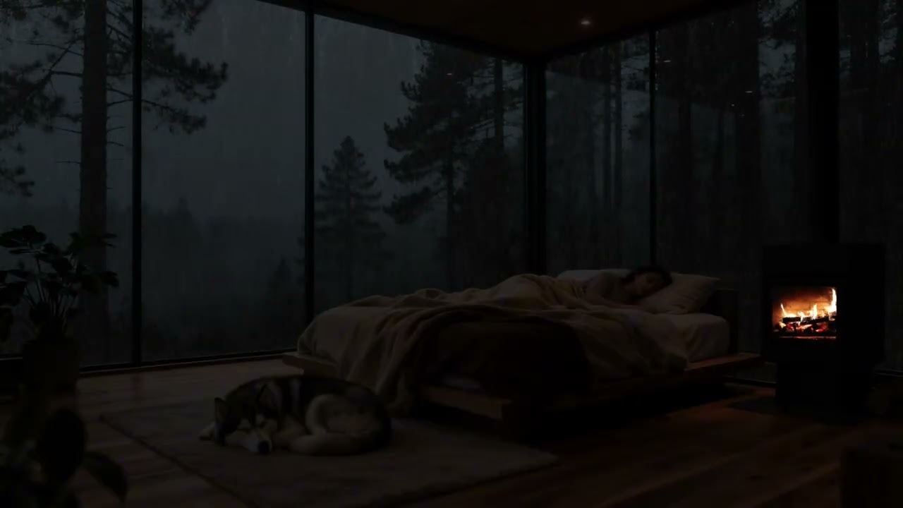 Gentle Rain Sounds at a Forest Cabin 🌧 (No Ads) | Dark Bedroom Atmosphere for Deep Sleep