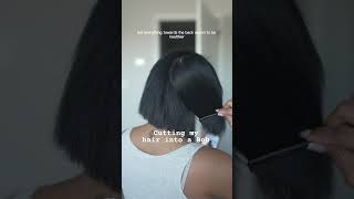 Cutting my hair into a bob by myself  #haircutathome #blackhairtransformation #diyhaircut