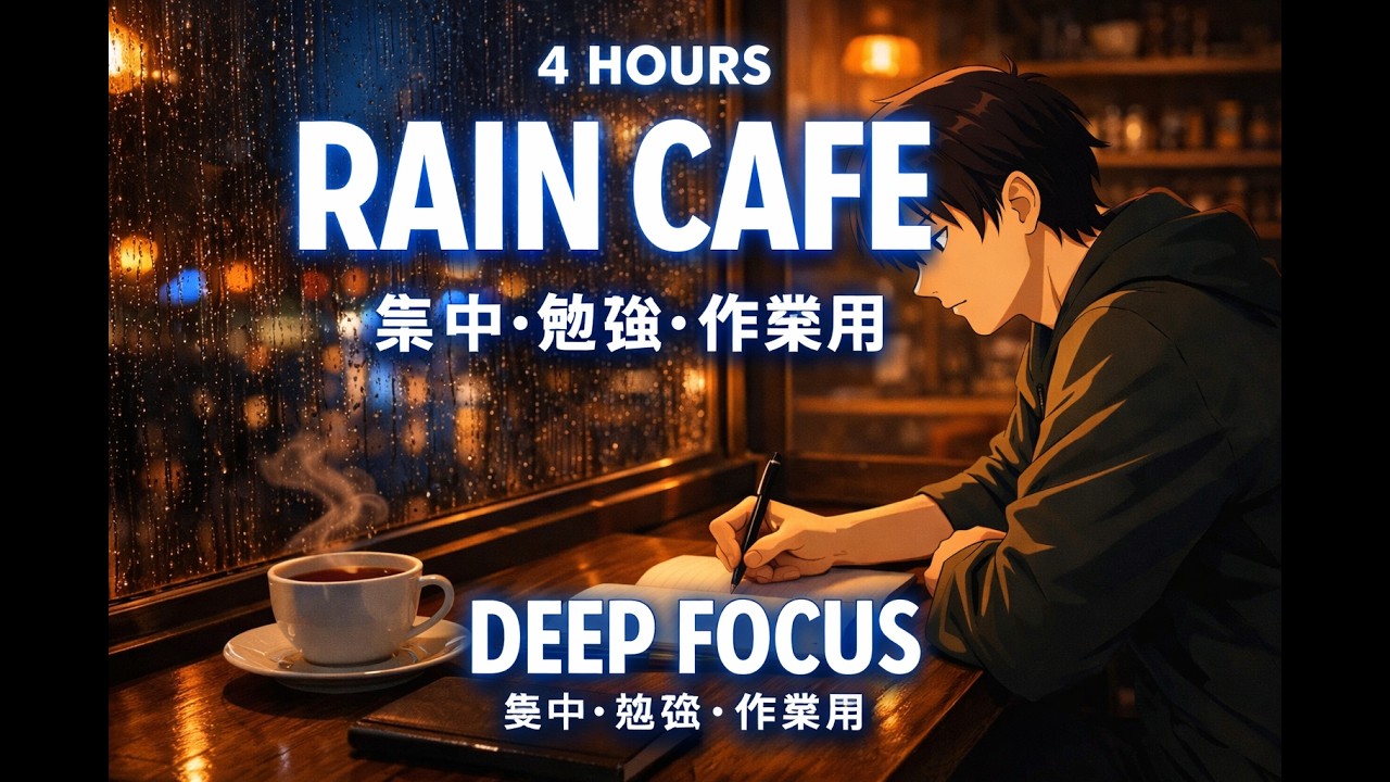 【4時間】窓際のカフェと雨音｜集中・勉強・作業用環境音【4 Hours】Rain by the Window – Cafe Ambience for Study & Focus
