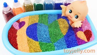 Mixing All My Slime Smoothie Learn Colors Rainbow Glitter Jelly Pudding Water Slime Surprise Eggs