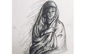 رسم فلاحة مصرية بقلم الفحم ❤