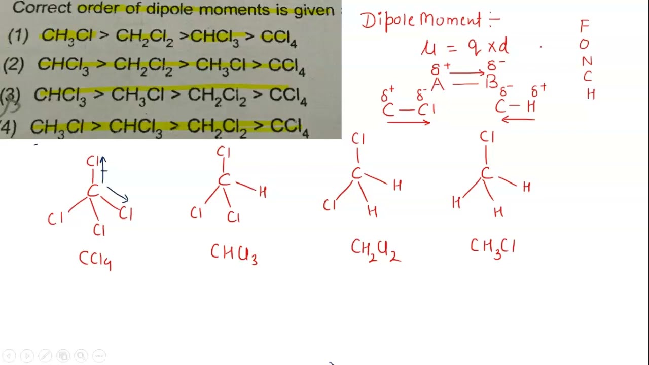 Which has highest dipole moment ch2cl2 chcl3 ccl4