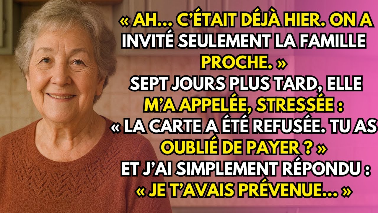 Par curiosité, j’ai demandé le dîner. Elle a dit : “Ah, c’était hier.” J’ai figé.