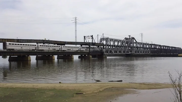 Amtrak Southwest Chief crossing the Mississippi River on the Fort Madison Swing bridge
