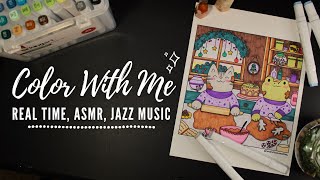 1 hour asmr coloring with markers ✿ soothing jazz music for relaxing/studying ✿ color with me