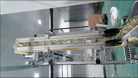 Bottled PET water bottles clamping conveyor from down to up then down again