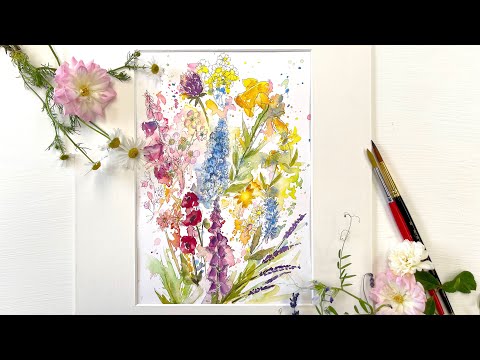 How to Paint a Delicate Floral Watercolour - Botanical Pen & Ink Semi-Abstract Wild Flower Meadow