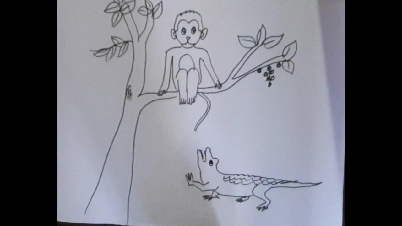 monkey-and-crocodile-story-telling-with-drawing-amit-art-classes
