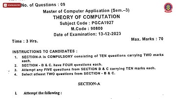 MCA 3RD SEM THEORY OF COMPUTATION DEC 2023 | PTU